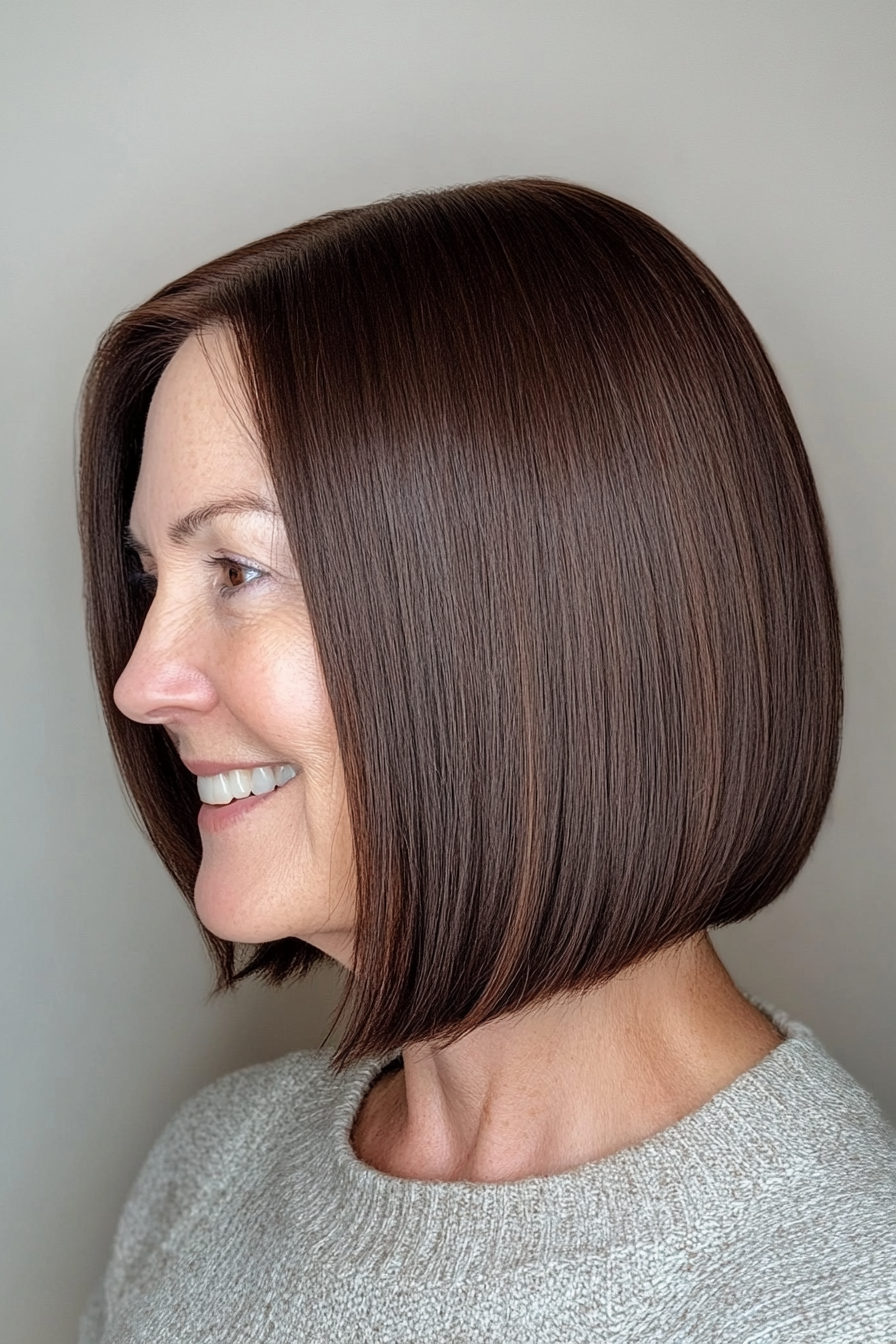 24. Sleek Espresso Brown Bob (Best Haircuts For Women Over 50) - Best Haircuts For Women Over 50