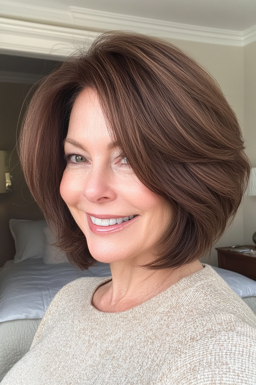 1. Soft Layered Bob in Dark Chestnut (Hairstyles For Women Over 50) - Hairstyles For Women Over 50