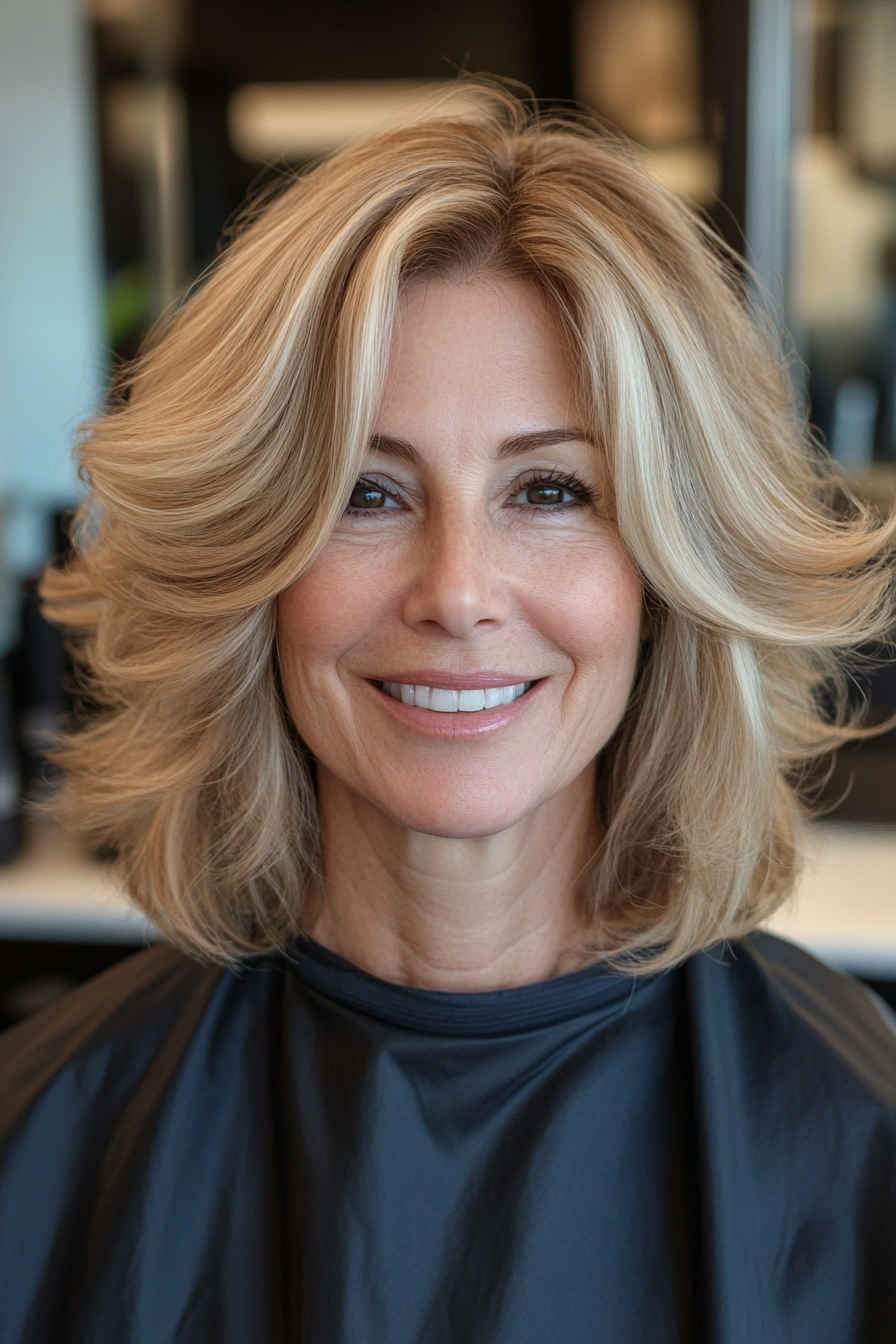 2. Shoulder-Length Wispy Layers in Sandy Blonde (Hairstyles For Women Over 50) - Hairstyles For Women Over 50