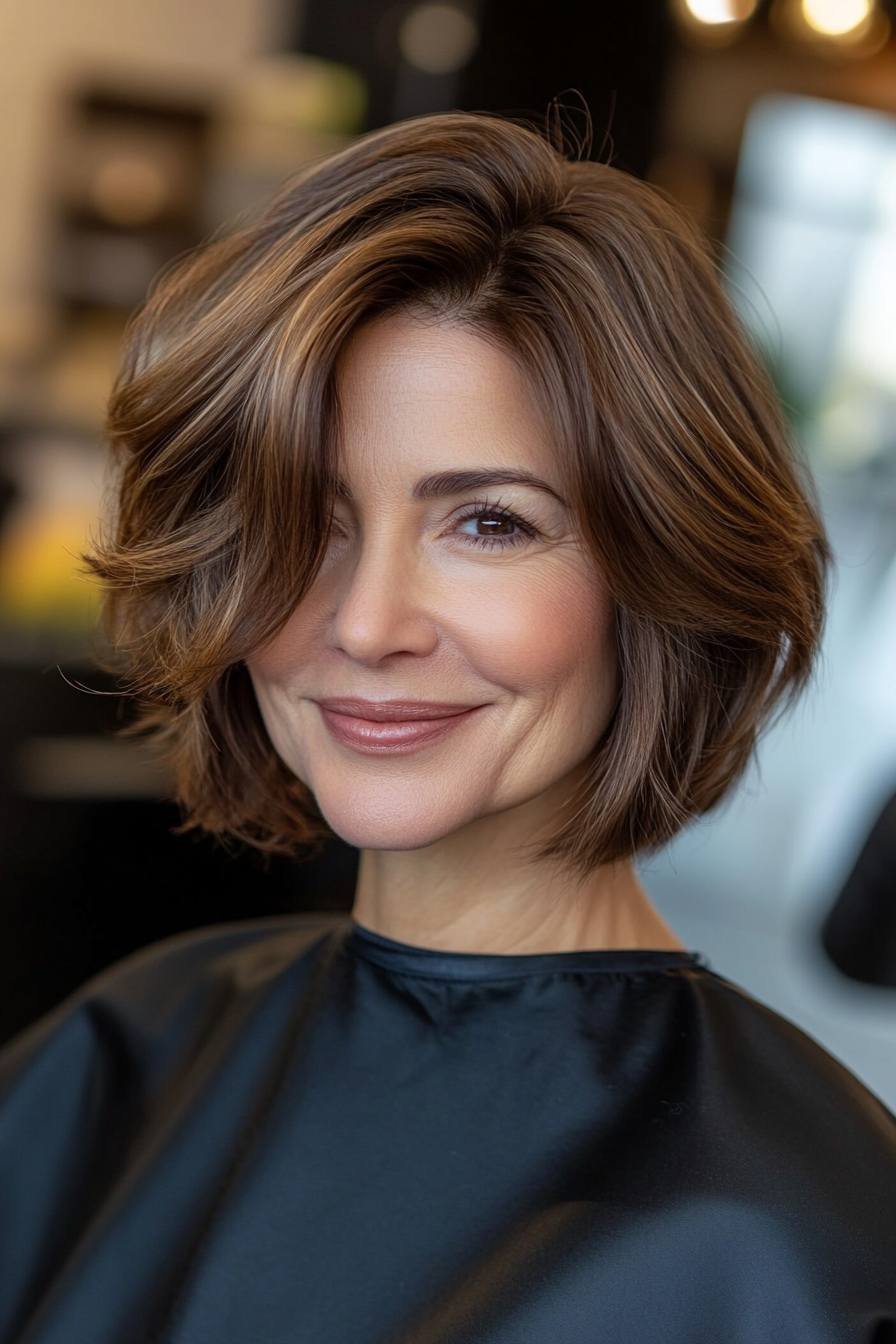 5. Chin-Length French Bob in Soft Caramel Brown (Hairstyles For Women Over 50) - Hairstyles For Women Over 50