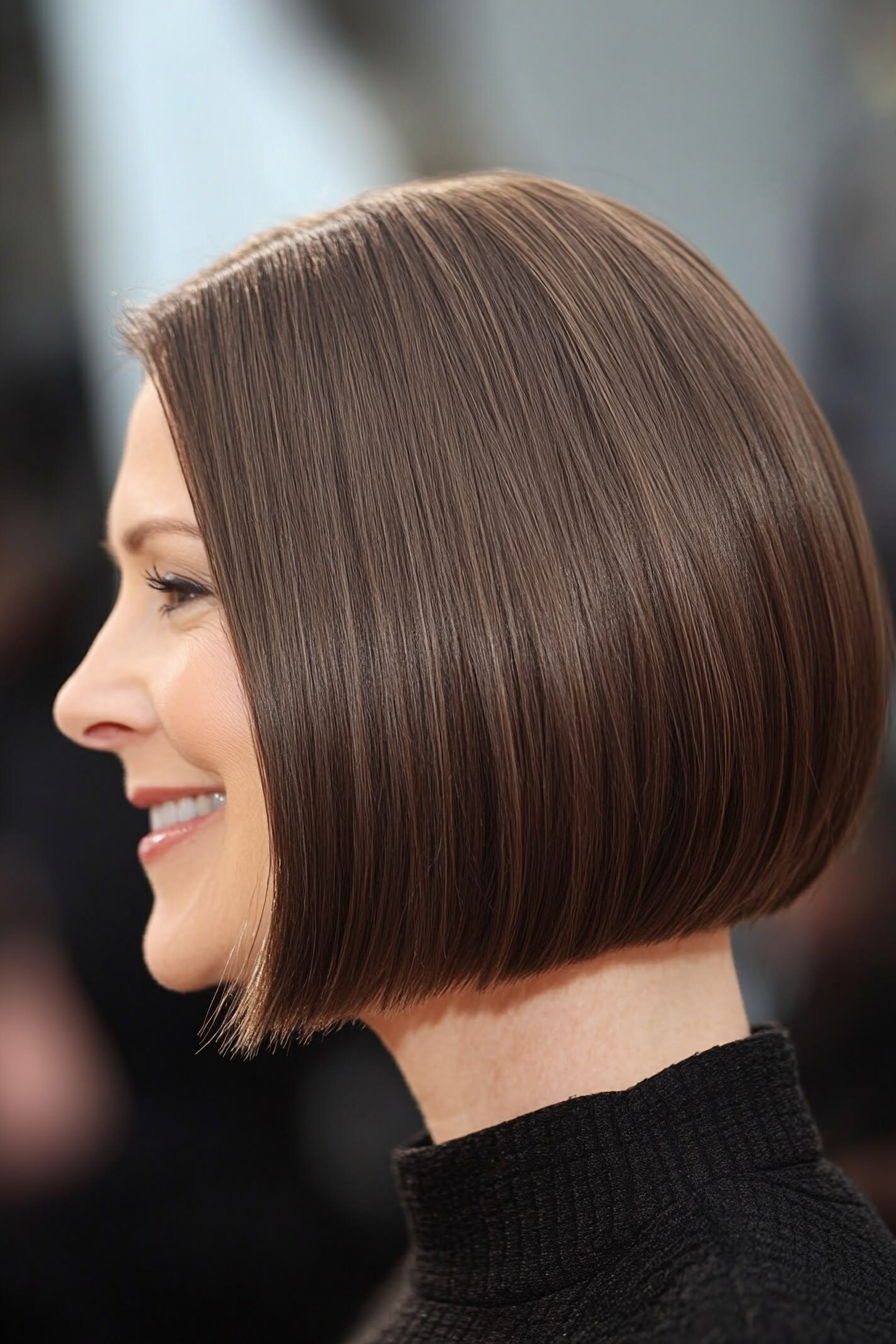 7. Classic Blunt Bob in Espresso Brown (Hairstyles For Women Over 50) - Hairstyles For Women Over 50