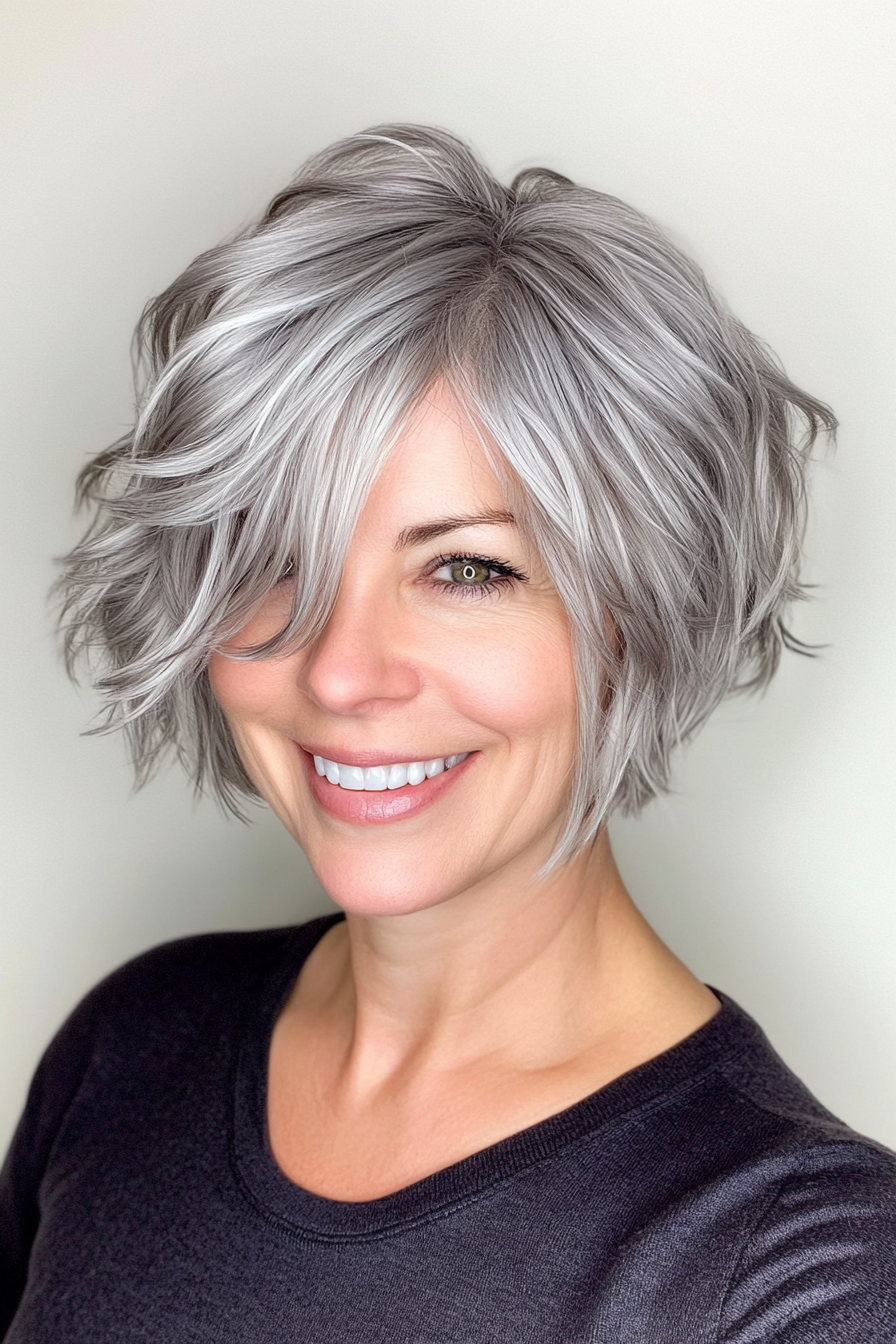 14. Short Textured Crop in Smoky Silver (Hairstyles For Women Over 50) - Hairstyles For Women Over 50