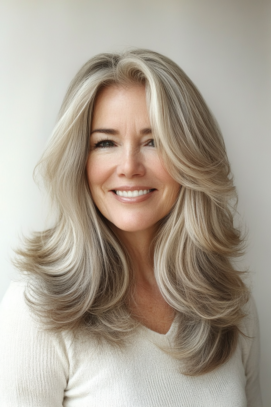 18. Medium-Length Feathered Cut in Soft Ash Blonde (Hairstyles For Women Over 50) - Hairstyles For Women Over 50