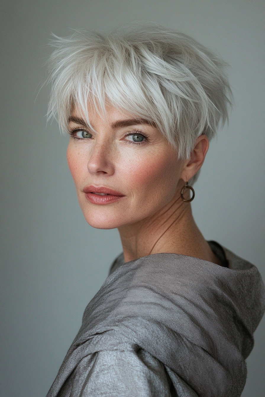 22. Asymmetrical Pixie Cut in Icy White Blonde (Hairstyles For Women Over 50) - Hairstyles For Women Over 50