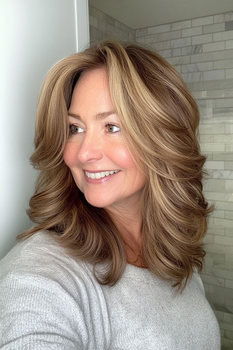 23. Layered Shoulder-Length Waves in Maple Brown (Hairstyles For Women Over 50) - Hairstyles For Women Over 50