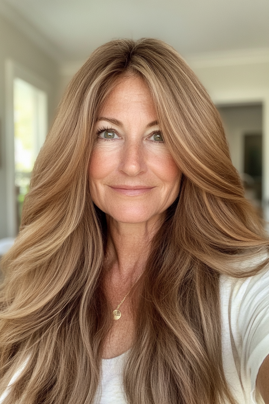 8. Subtle U-Cut in Golden Brown (Long Haircuts For Women Over 50) - Long Haircuts For Women Over 50
