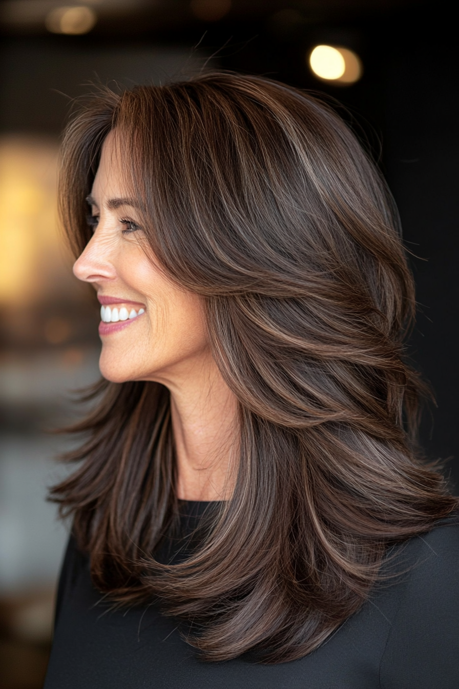 12. Blunt Cut with Subtle Layers in Warm Brunette (Long Haircuts For Women Over 50) - Long Haircuts For Women Over 50