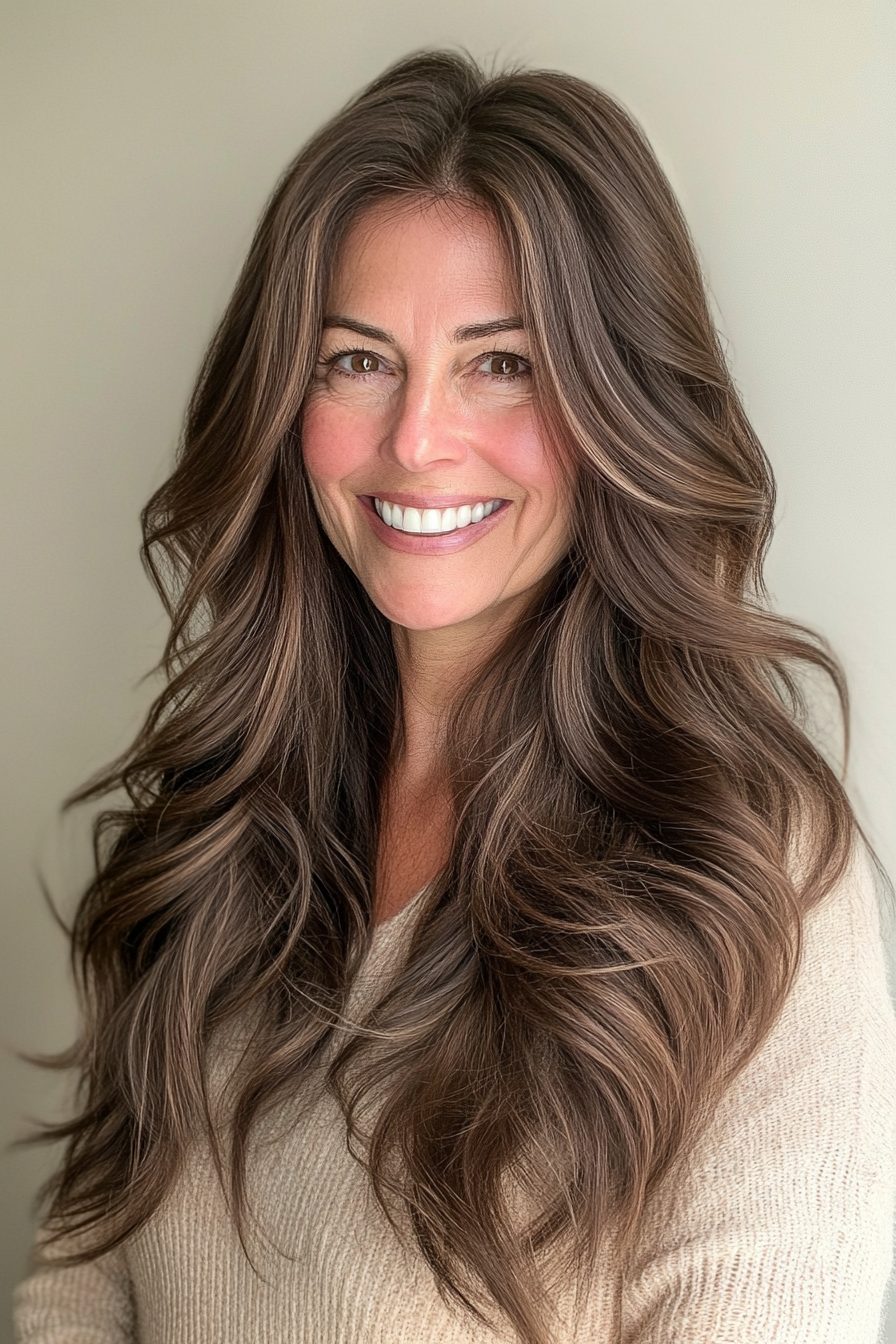 17. Soft Cascading Waves in Deep Brunette (Long Haircuts For Women Over 50) - Long Haircuts For Women Over 50