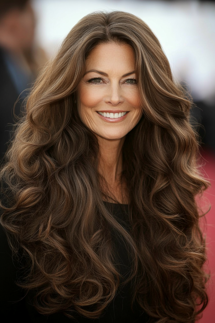 20. Romantic Soft Curls in Dark Walnut (Long Haircuts For Women Over 50) - Long Haircuts For Women Over 50