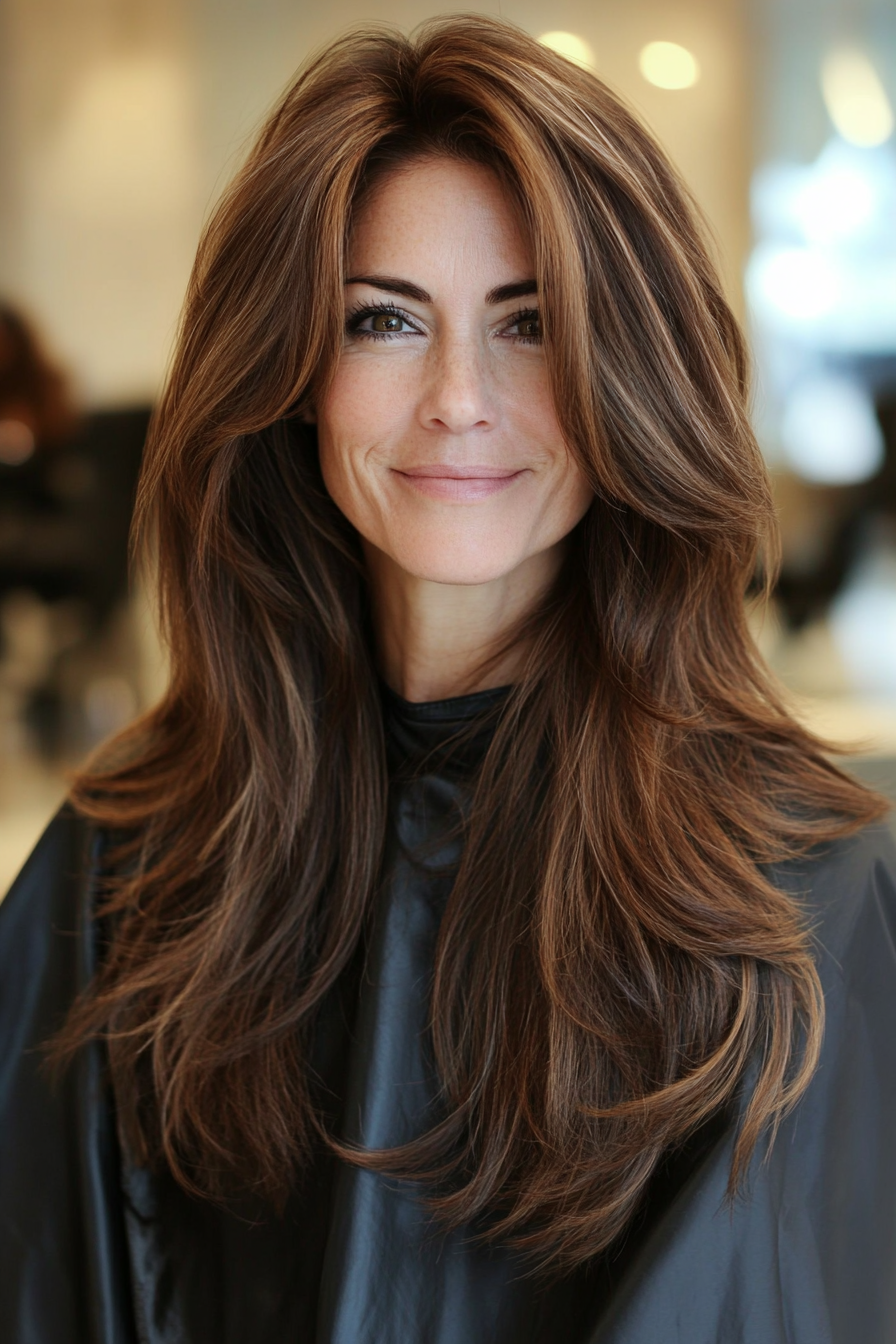 23. Long Choppy Layers in Mocha Brown (Long Haircuts For Women Over 50) - Long Haircuts For Women Over 50