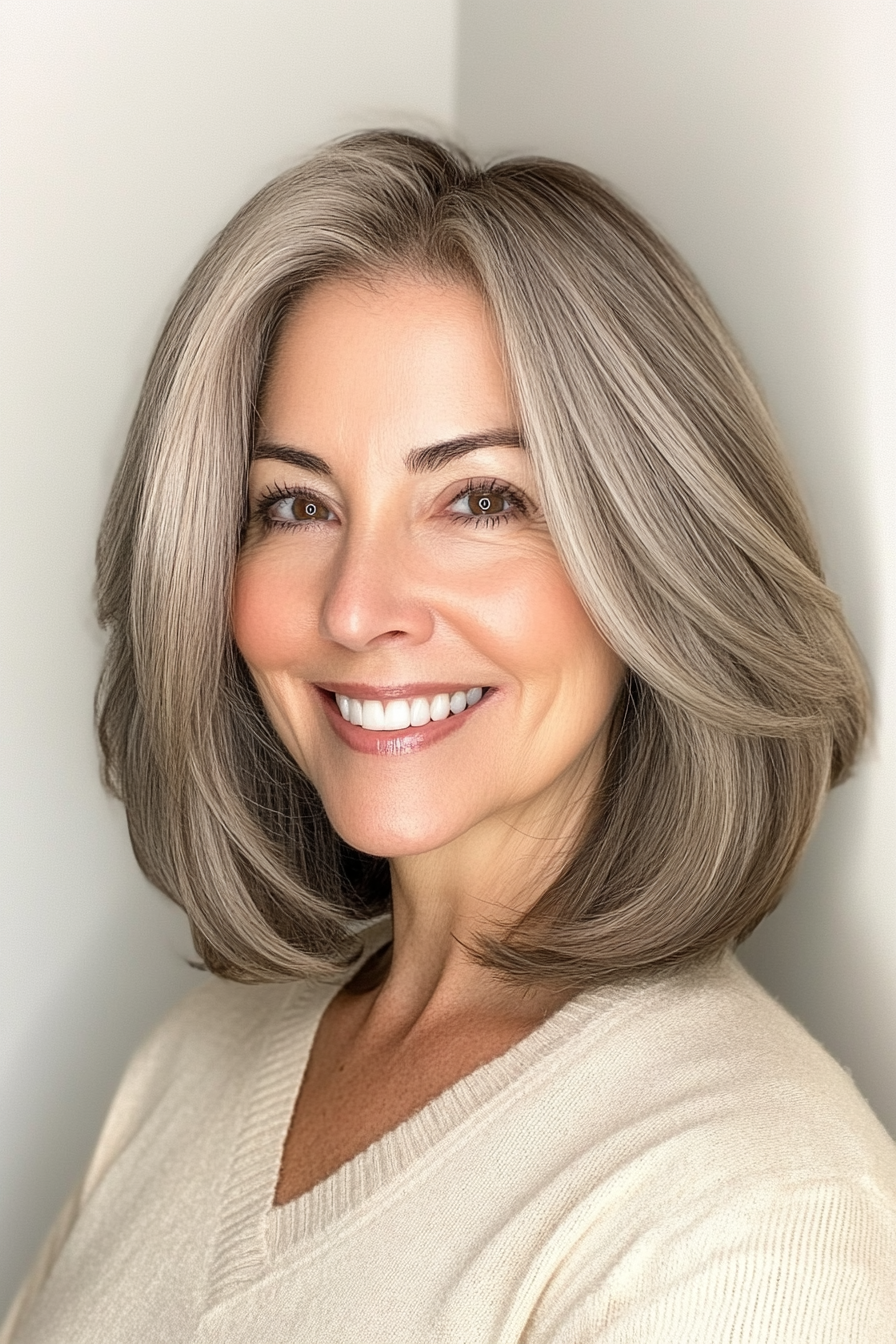 1. Soft Layered Bob in Ash Brown (Hairstyles For Women Over 50 With Fine Hair) - Hairstyles For Women Over 50 With Fine Hair