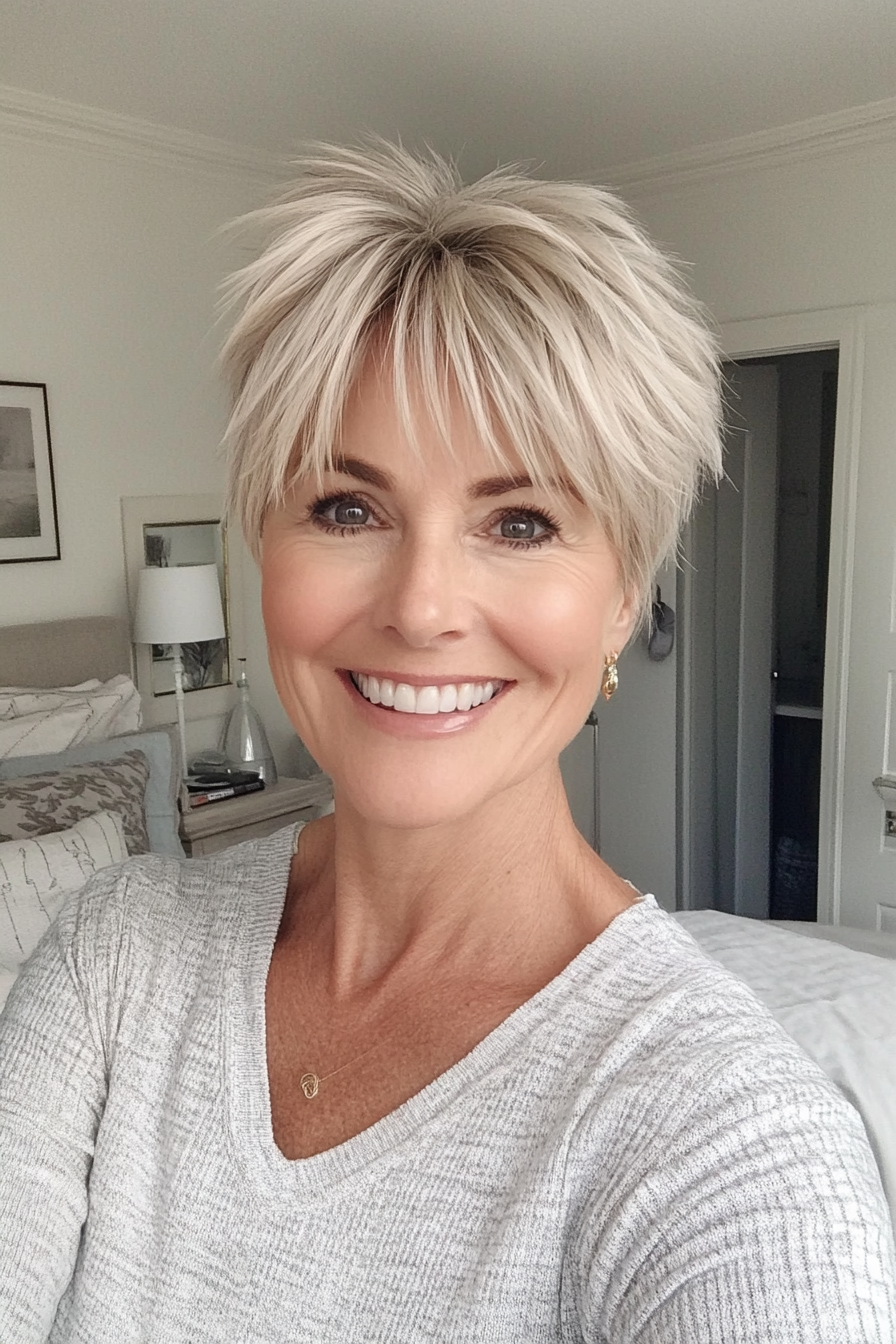 2. Feathered Pixie in Light Blonde (Hairstyles For Women Over 50 With Fine Hair) - Hairstyles For Women Over 50 With Fine Hair
