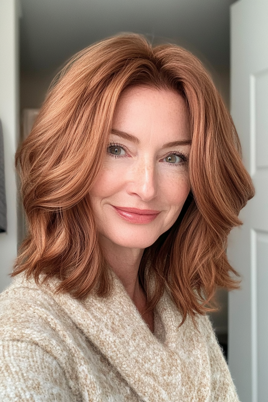 3. Collarbone-Length Lob in Warm Chestnut (Hairstyles For Women Over 50 With Fine Hair) - Hairstyles For Women Over 50 With Fine Hair