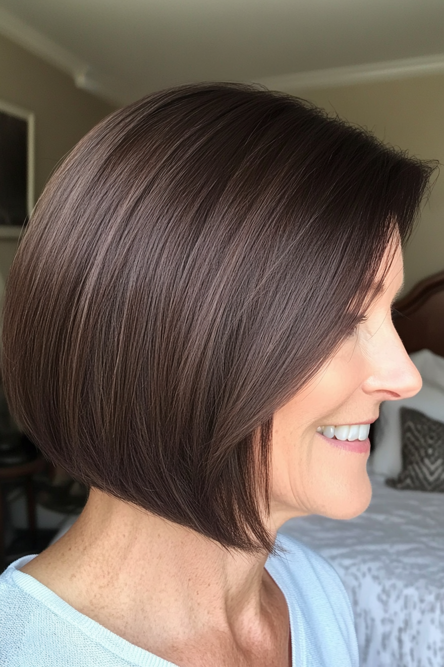 4. Classic Chin-Length Bob in Dark Brown (Hairstyles For Women Over 50 With Fine Hair) - Hairstyles For Women Over 50 With Fine Hair