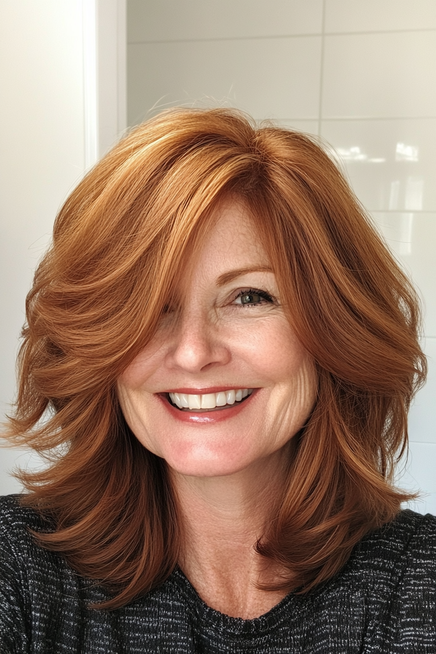 7. Textured Shag in Auburn (Hairstyles For Women Over 50 With Fine Hair) - Hairstyles For Women Over 50 With Fine Hair