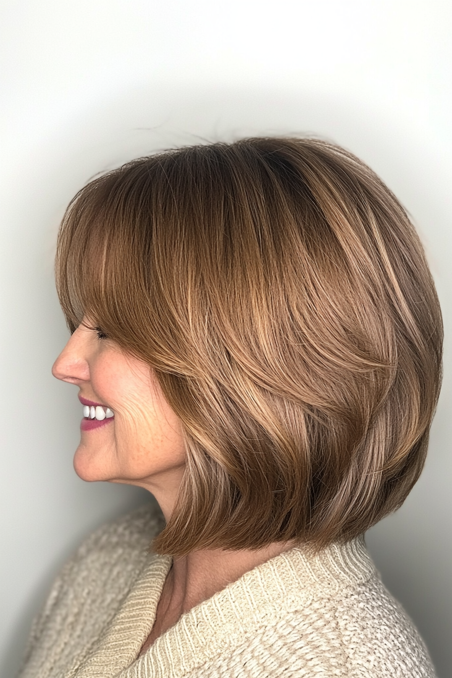 11. Layered French Bob in Light Chestnut (Hairstyles For Women Over 50 With Fine Hair) - Hairstyles For Women Over 50 With Fine Hair