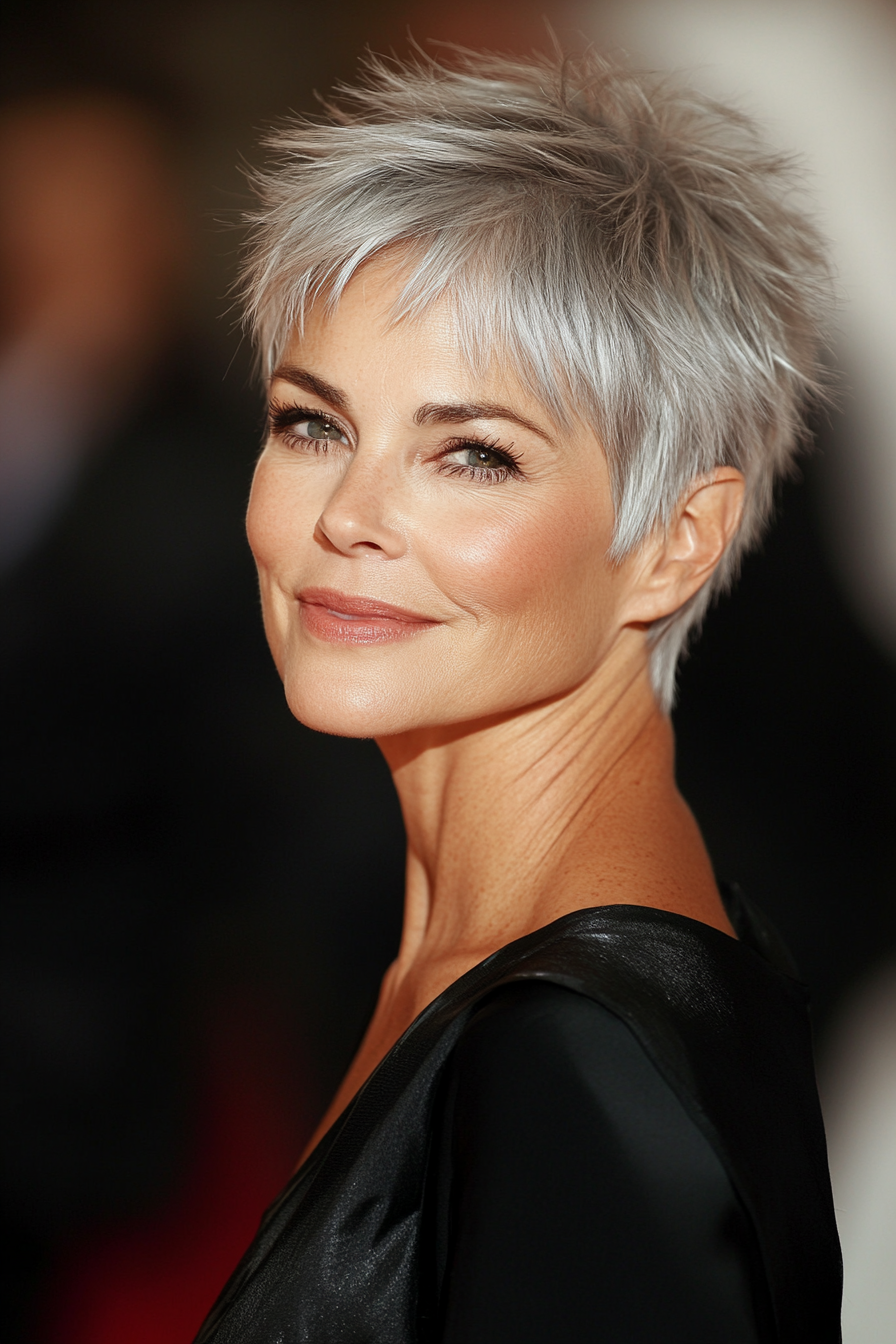 13. Voluminous Short Crop in Silver Blonde (Hairstyles For Women Over 50 With Fine Hair) - Hairstyles For Women Over 50 With Fine Hair