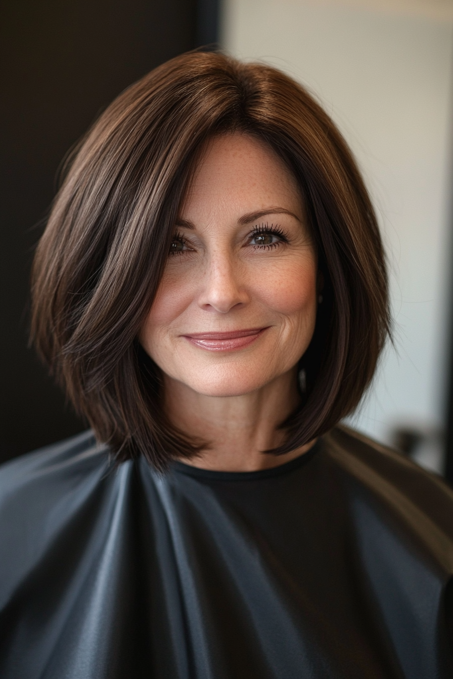 14. Neck-Length Blunt Cut in Espresso Brown (Hairstyles For Women Over 50 With Fine Hair) - Hairstyles For Women Over 50 With Fine Hair