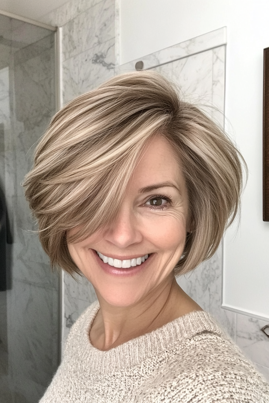 20. Softly Layered Short Bob in Natural Blonde (Hairstyles For Women Over 50 With Fine Hair) - Hairstyles For Women Over 50 With Fine Hair