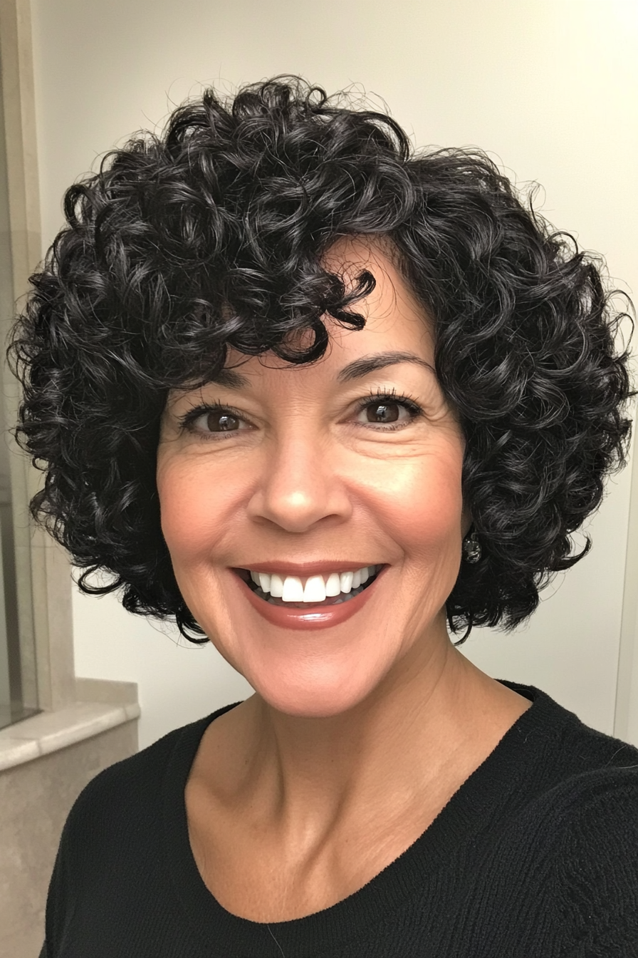 24. Short Curly Bob in Natural Black (Hairstyles For Women Over 50 With Fine Hair) - Hairstyles For Women Over 50 With Fine Hair