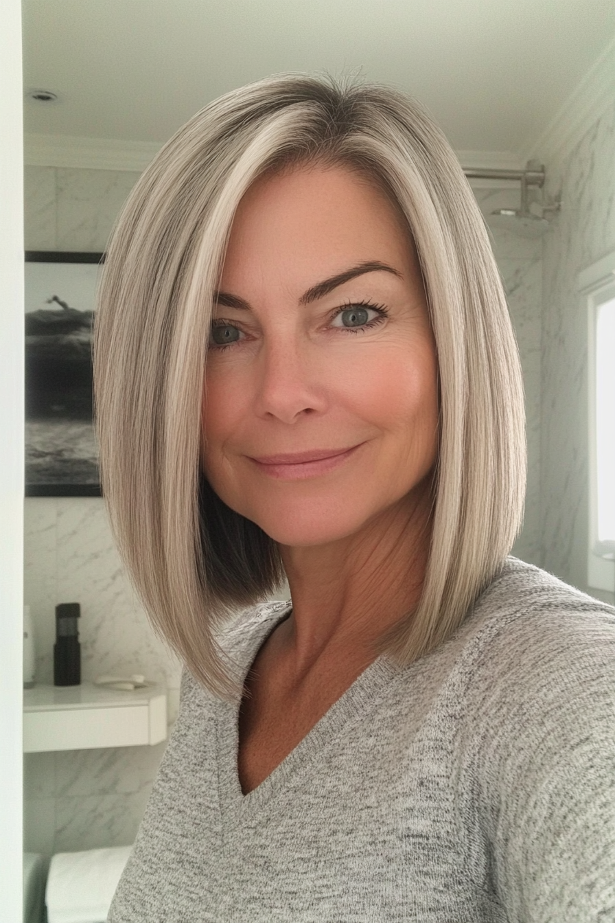 26. Blunt Cut Lob in Ash Blonde (Hairstyles For Women Over 50 With Fine Hair) - Hairstyles For Women Over 50 With Fine Hair
