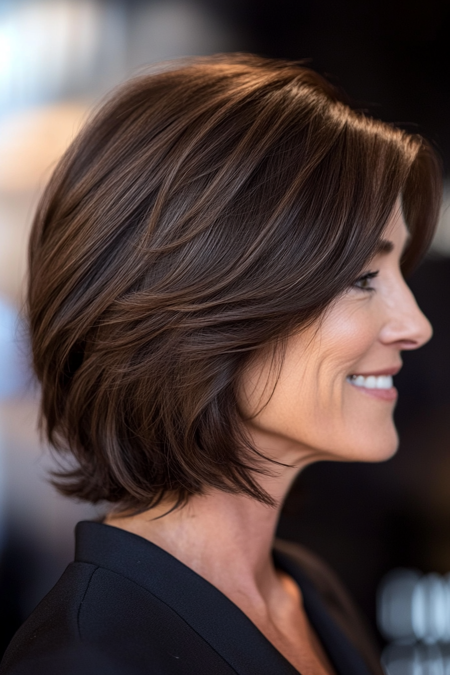 27. Soft Tapered Cut in Cool Dark Brown (Hairstyles For Women Over 50 With Fine Hair) - Hairstyles For Women Over 50 With Fine Hair