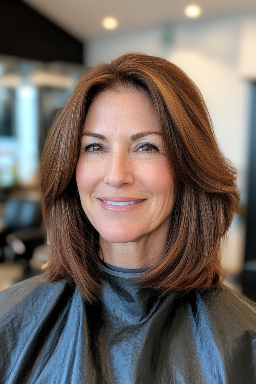 1. Classic Shoulder-Length Bob with Soft Layers in Chestnut Brown (Medium Length Hairstyles For Older Women) - Medium Length Hairstyles For Older Women