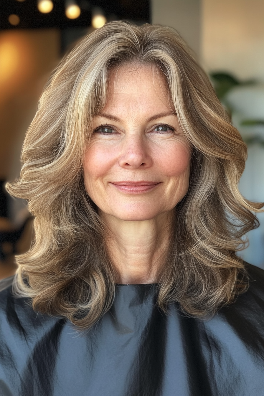11. Soft Curls with Layered Ends in Light Brown (Medium Length Hairstyles For Older Women) - Medium Length Hairstyles For Older Women