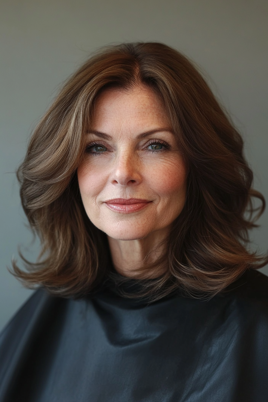 17. Classic Lob with Soft Waves in Medium Brown (Medium Length Hairstyles For Older Women) - Medium Length Hairstyles For Older Women
