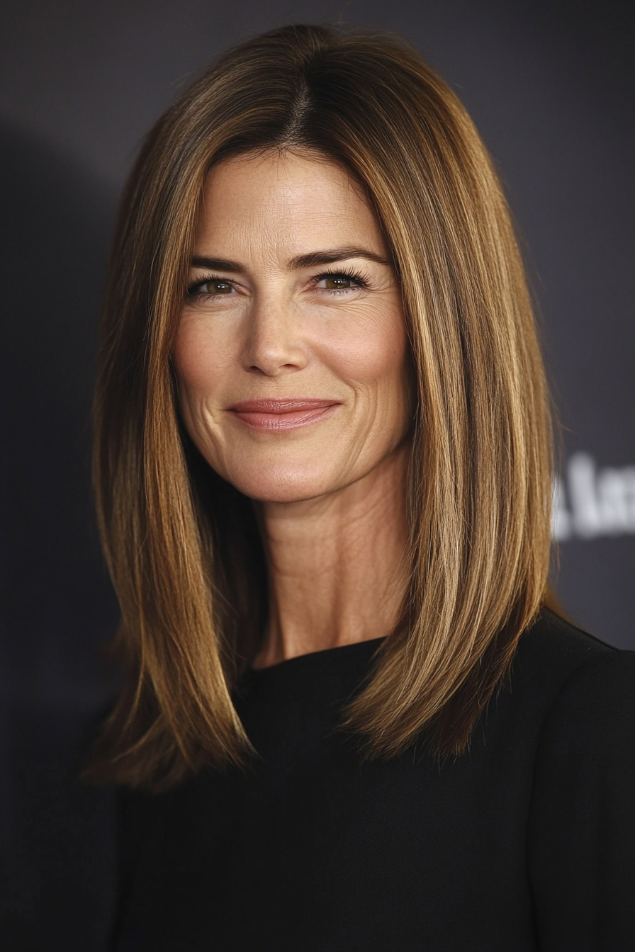 23. Straight Shoulder-Length Cut with Side Part in Golden Brown (Medium Length Hairstyles For Older Women) - Medium Length Hairstyles For Older Women