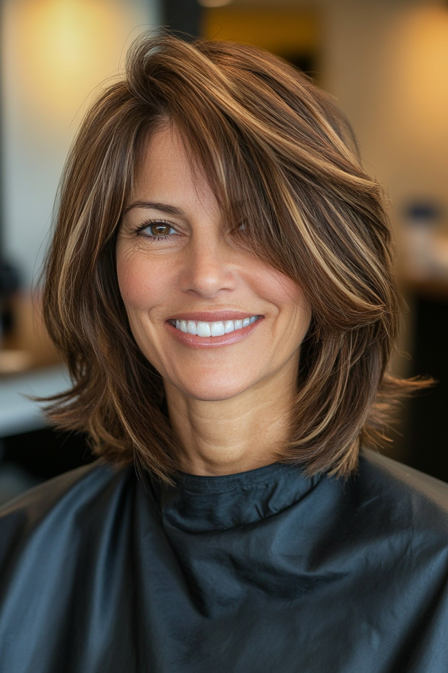 25. Inverted Bob with Soft Layers in Mocha Brown (Medium Length Hairstyles For Older Women) - Medium Length Hairstyles For Older Women