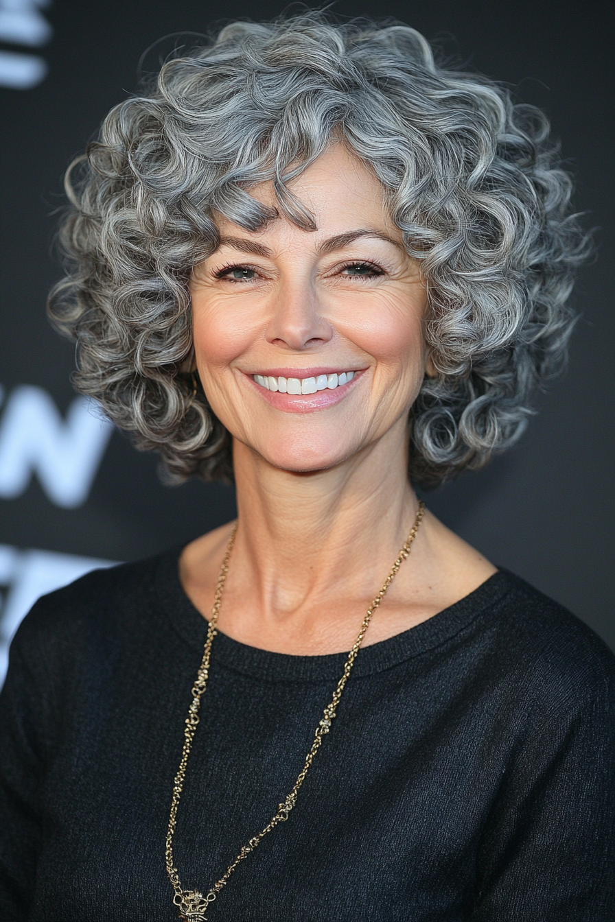 8. Voluminous Short Curls in Smoky Gray (Short Curly Hairstyles For Older Women) - Short Curly Hairstyles For Older Women