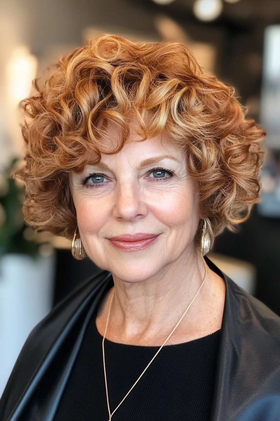 9. Classic Curly Taper Cut in Soft Auburn (Short Curly Hairstyles For Older Women) - Short Curly Hairstyles For Older Women