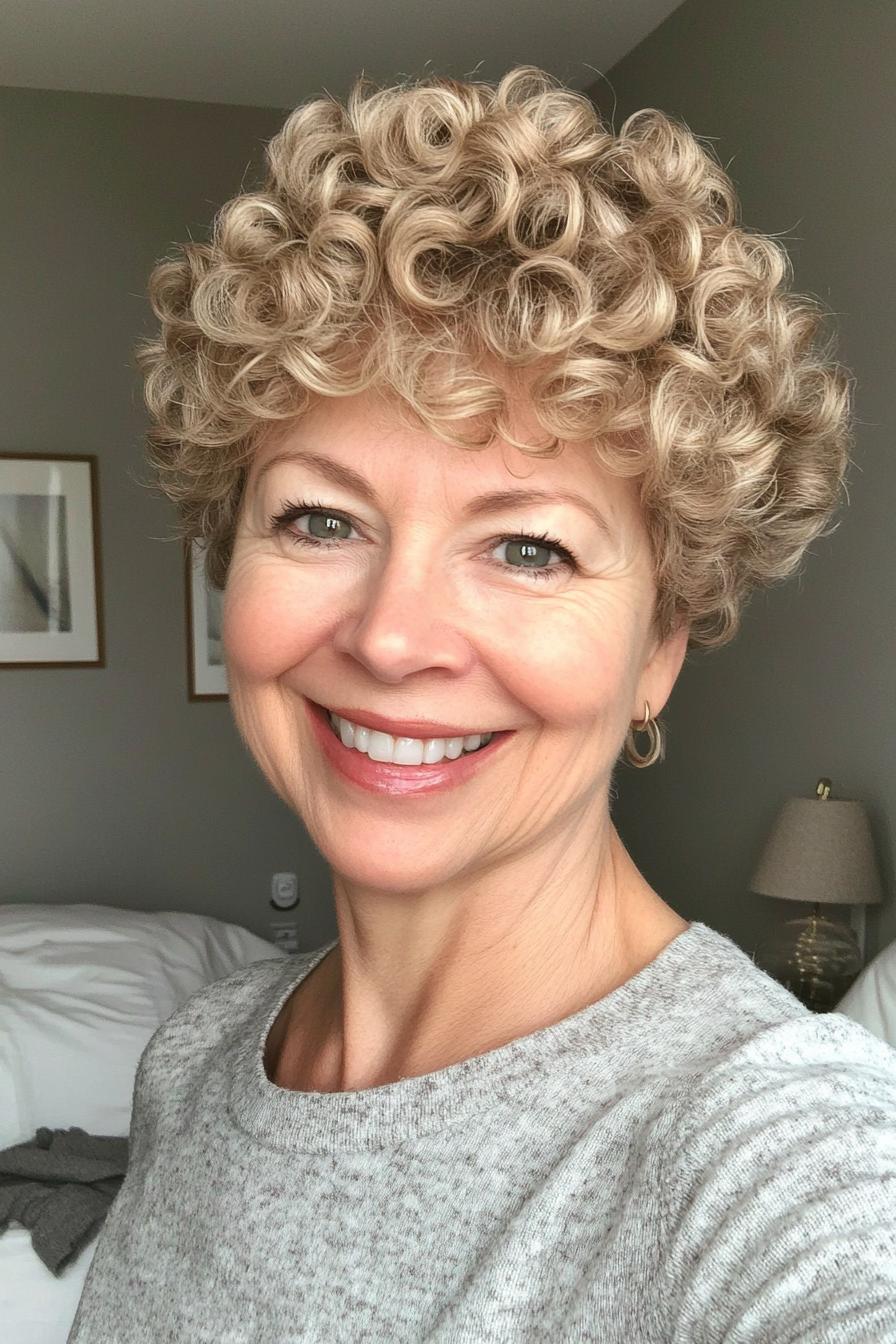 17. Pixie with Defined Curls in Soft Beige Blonde (Short Curly Hairstyles For Older Women) - Short Curly Hairstyles For Older Women