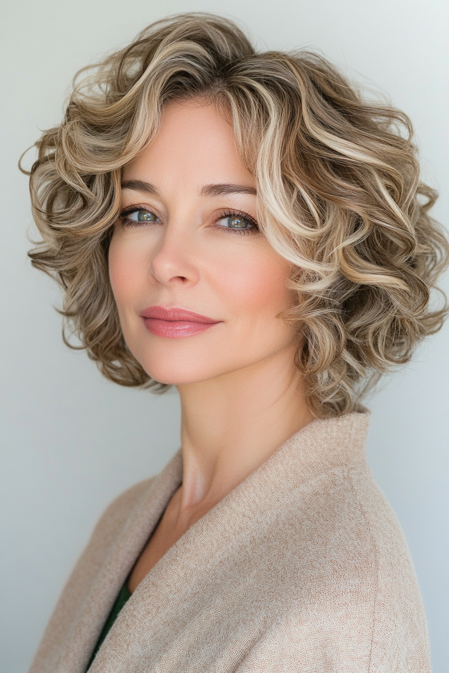 18. Short Curly Bob in Ash Brown (Short Curly Hairstyles For Older Women) - Short Curly Hairstyles For Older Women