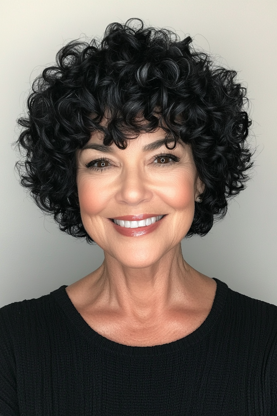 21. Short Layered Curls in Deep Ebony Black (Short Curly Hairstyles For Older Women) - Short Curly Hairstyles For Older Women