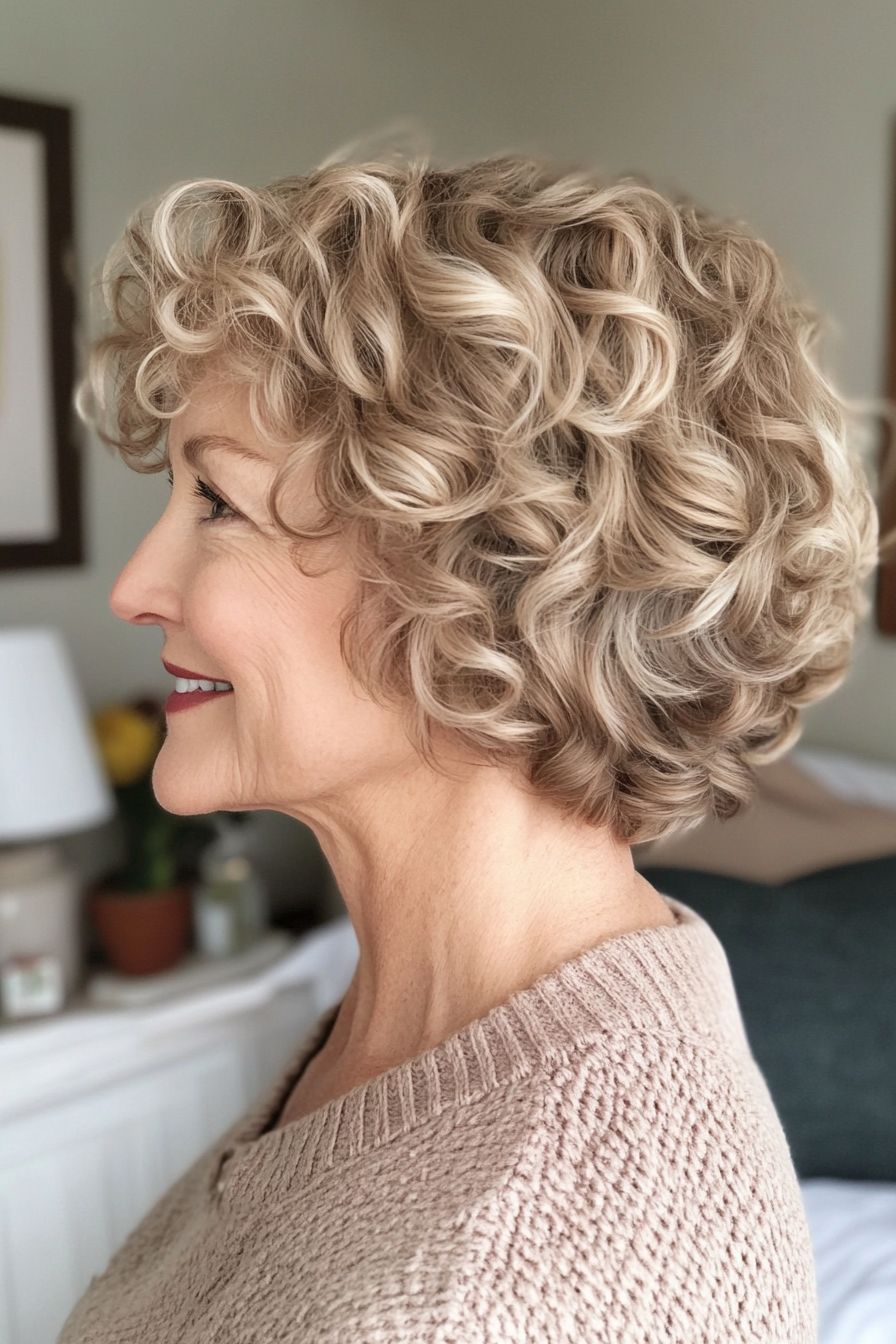 24. Soft Curly Crop in Sandy Blonde (Short Curly Hairstyles For Older Women) - Short Curly Hairstyles For Older Women