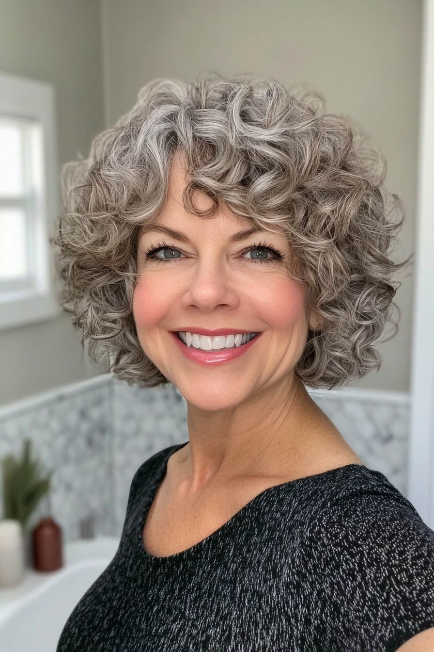 27. Short Curly Layers in Soft Golden Gray (Short Curly Hairstyles For Older Women) - Short Curly Hairstyles For Older Women