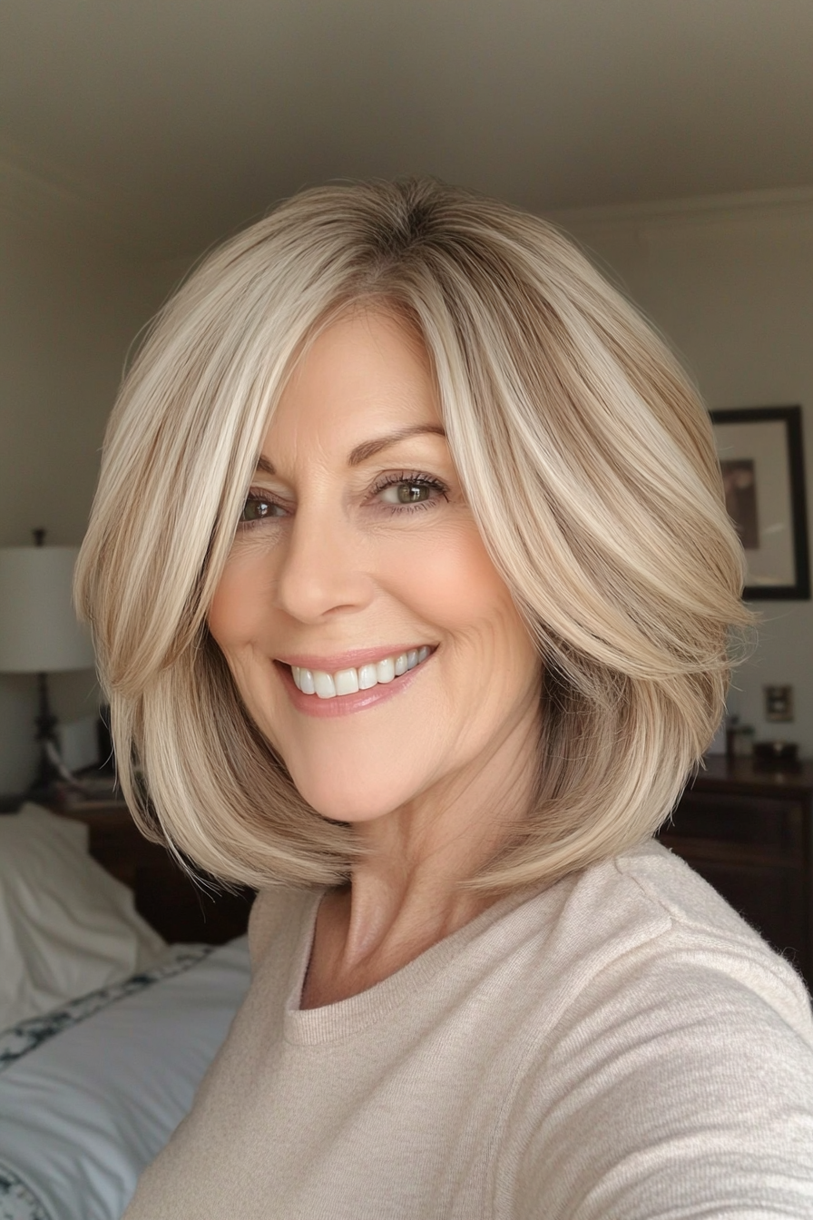 1. Soft Layered Bob in Warm Blonde (Best Haircuts For Women Over 60) - Best Haircuts For Women Over 60
