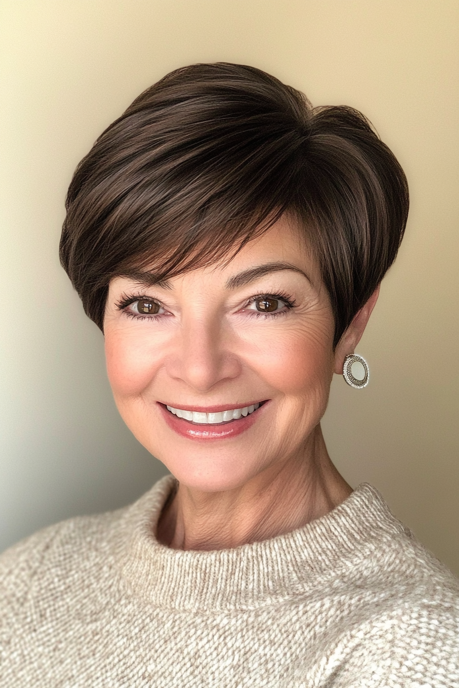 2. Classic Pixie in Deep Brunette (Best Haircuts For Women Over 60) - Best Haircuts For Women Over 60