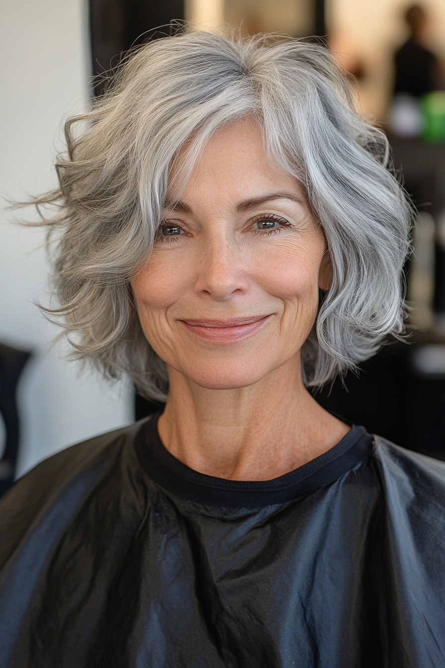 4. Feathered Shag in Natural Gray (Best Haircuts For Women Over 60) - Best Haircuts For Women Over 60