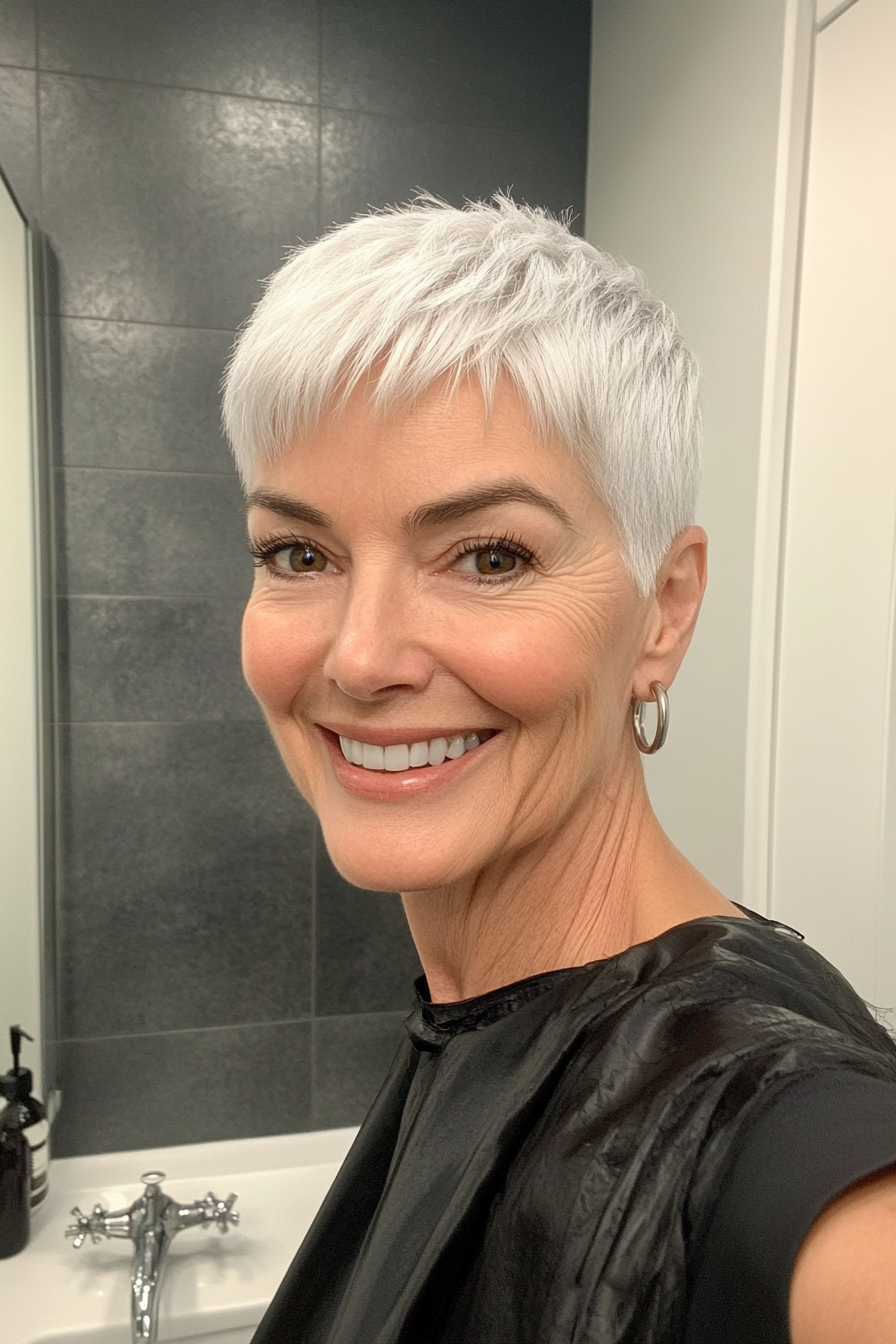 9. Tapered Crop in Silver White (Best Haircuts For Women Over 60) - Best Haircuts For Women Over 60