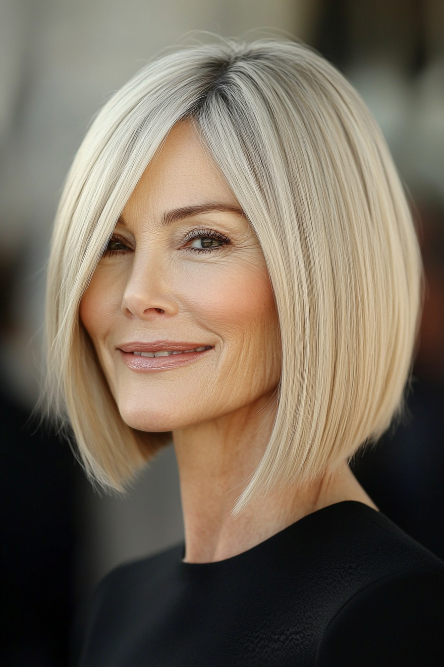 10. Blunt Cut Bob in Soft Beige Blonde (Best Haircuts For Women Over 60) - Best Haircuts For Women Over 60