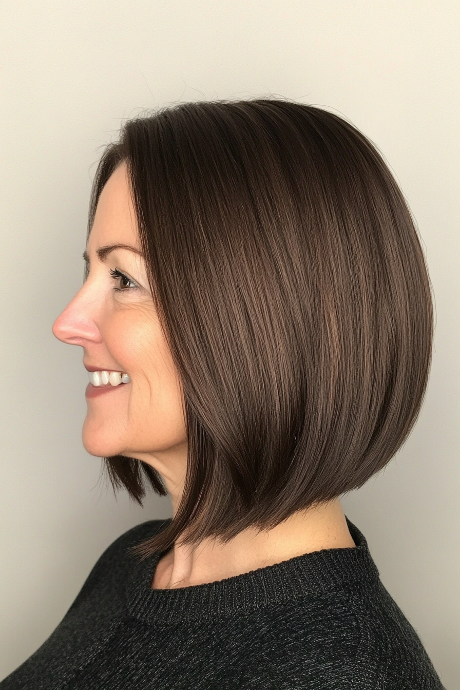 12. Angled Bob in Espresso Brown (Best Haircuts For Women Over 60) - Best Haircuts For Women Over 60