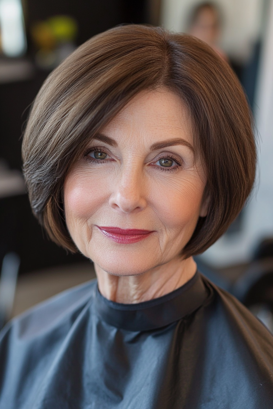 25. Classic Blunt Bob in Dark Cocoa Brown (Best Haircuts For Women Over 60) - Best Haircuts For Women Over 60