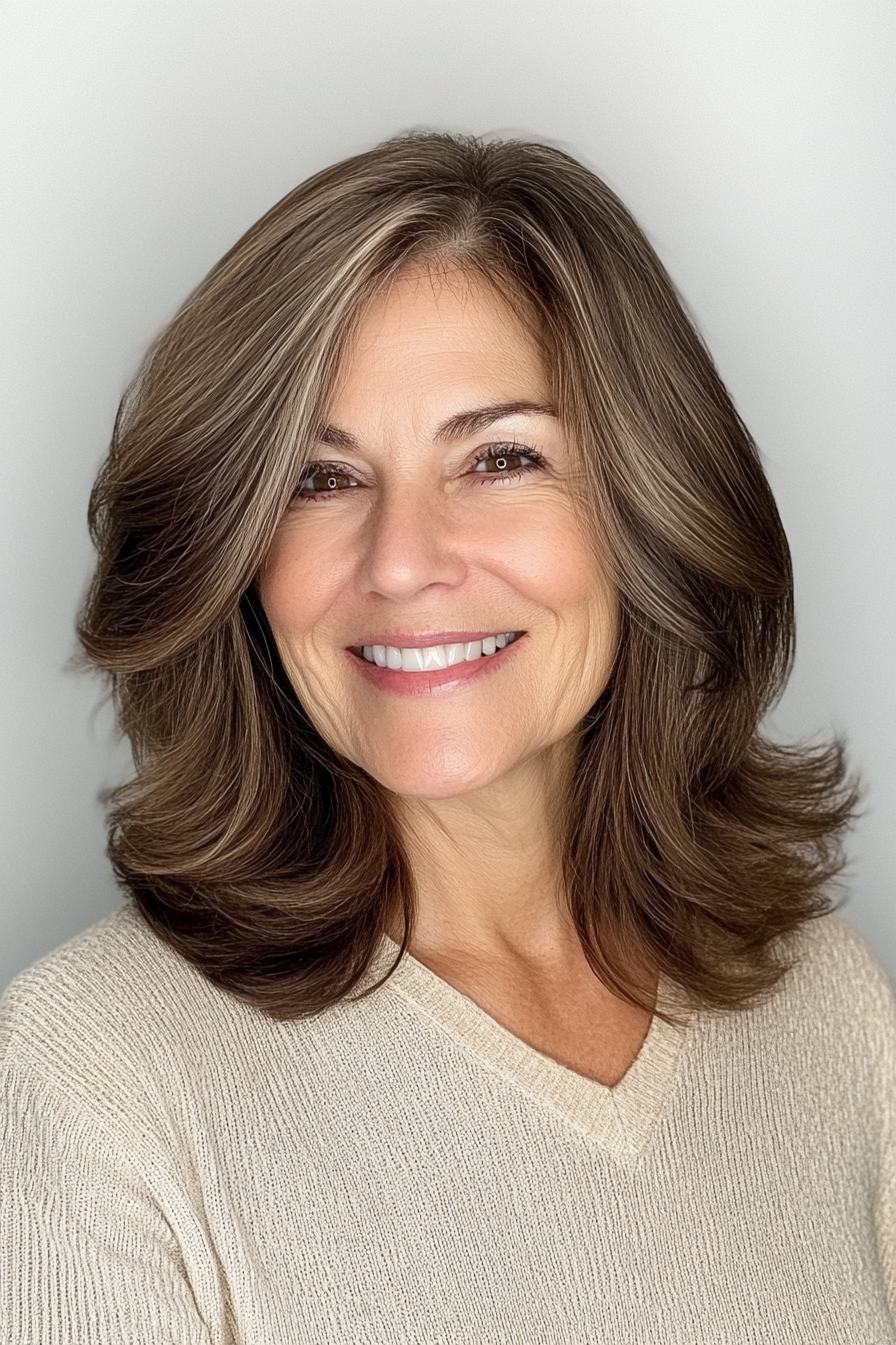 26. Face-Framing Layers in Cool Ash Brown (Best Haircuts For Women Over 60) - Best Haircuts For Women Over 60