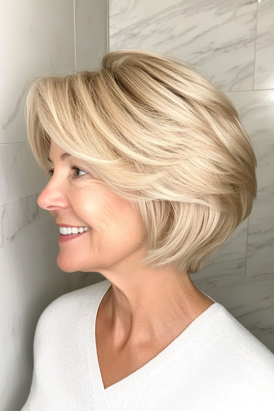 27. Short Layered Crop in Champagne Blonde (Best Haircuts For Women Over 60) - Best Haircuts For Women Over 60