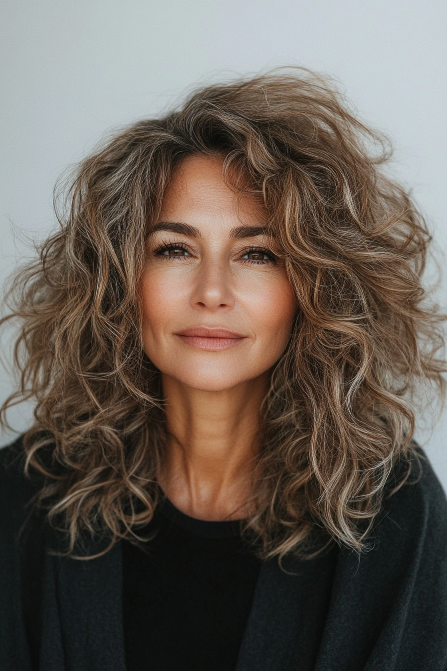 2. Warm Caramel Tousled Shag (Curly Bob Hairstyles For Over 50) - Curly Bob Hairstyles For Over 50