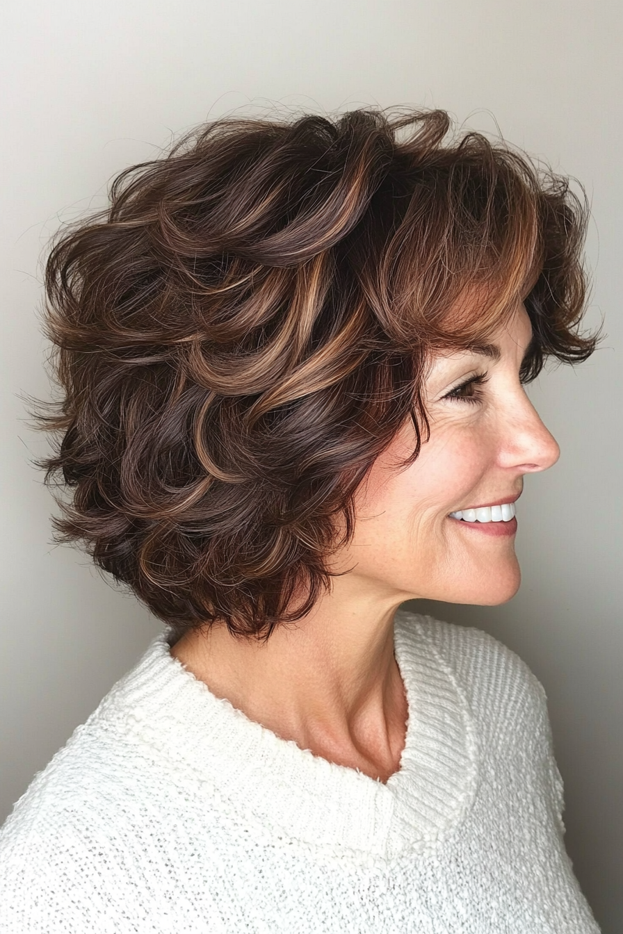 6. Subtle Mocha Shaggy Pixie (Curly Bob Hairstyles For Over 50) - Curly Bob Hairstyles For Over 50