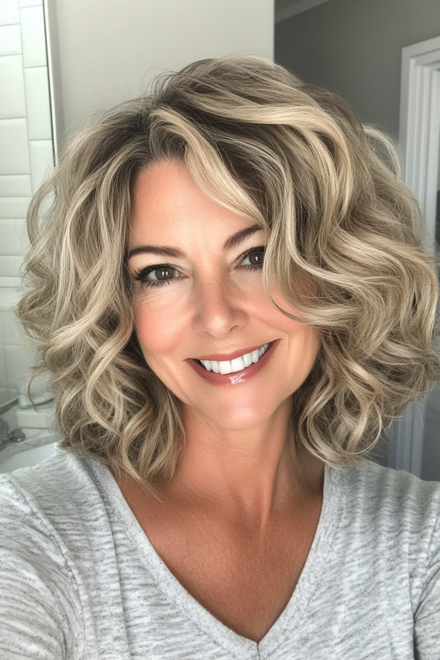 10. Dark Blonde Wavy Shag (Curly Bob Hairstyles For Over 50) - Curly Bob Hairstyles For Over 50